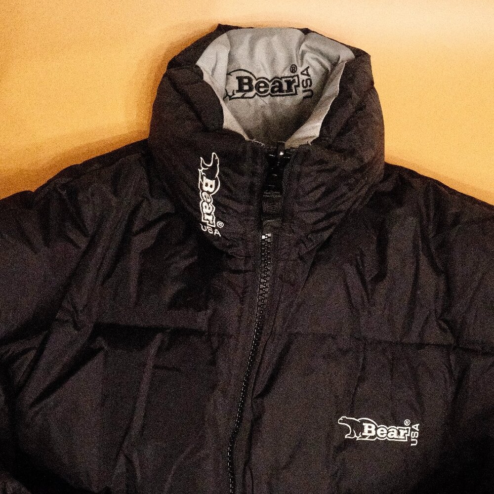 Reversible BEAR USA Vintage Down Puffer Jacket in Black/Gray